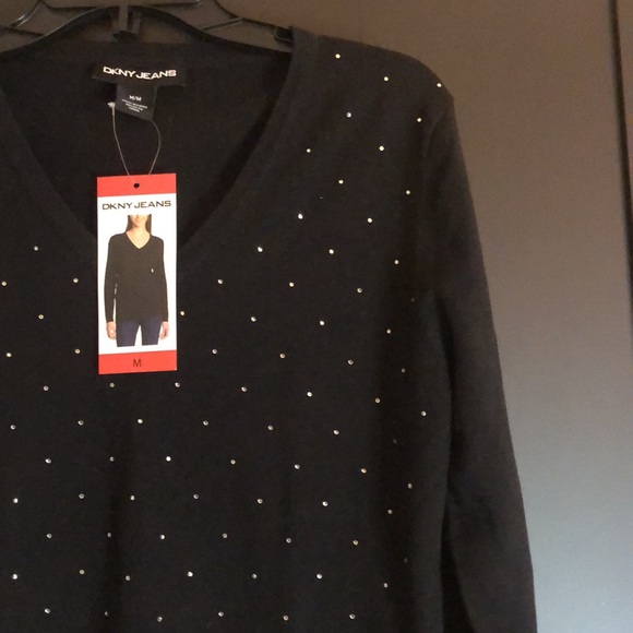 💎 NWT!! DKNY rhinestone polkadot v neck sweater - Picture 6 of 16